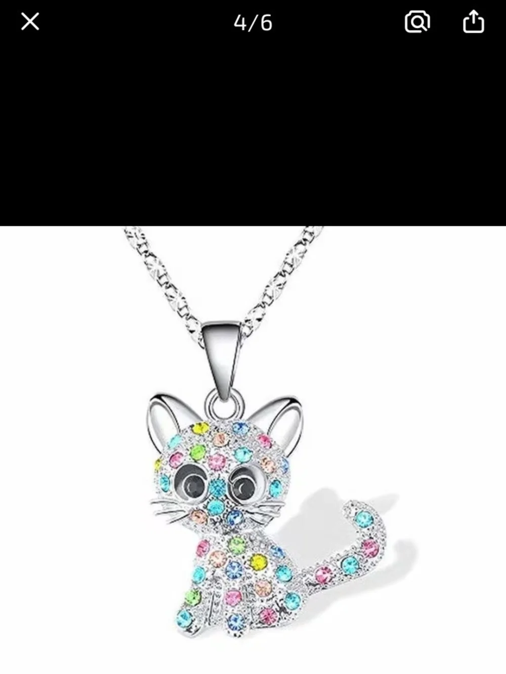 Silver Multicolor Crystal Cat Pendant Necklace for Pets Cat Lovers